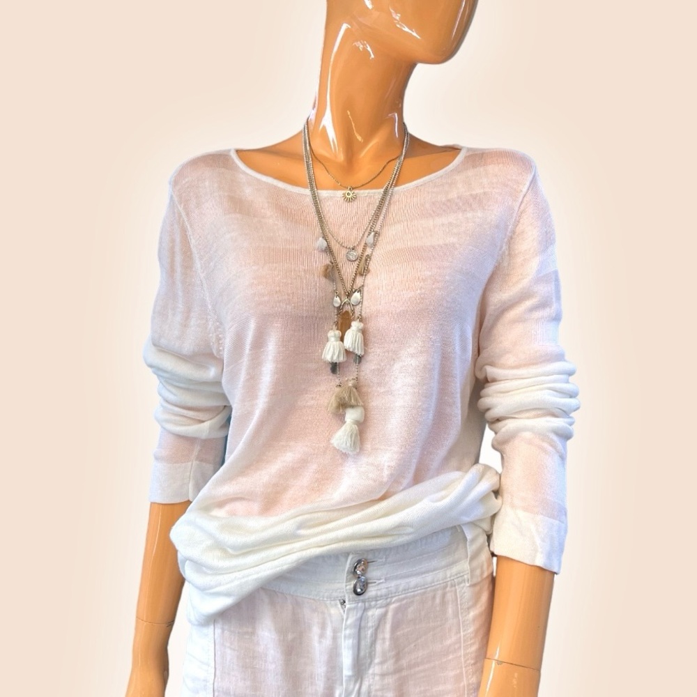 LIZ CLAIBORNE Sheer Striped Linen Blend Knit Sweater